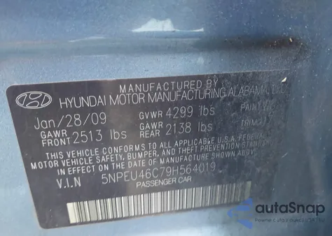 2009 Hyundai Sonata Limited from USA, damaged, VIN 5NPEU46C79H564019